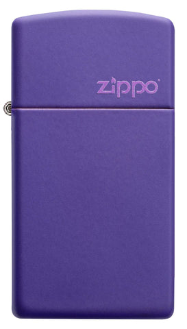 Front of Slim Purple Matte Zippo Logo Windproof Lighter