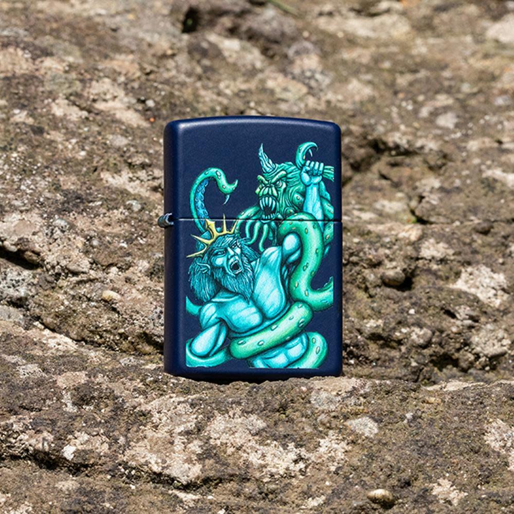 Lifestyle image of Navy Matte Sea King Design Windproof Lighter 