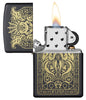 Zippo Windproof Cthulhu Lighter with its lid open and lit