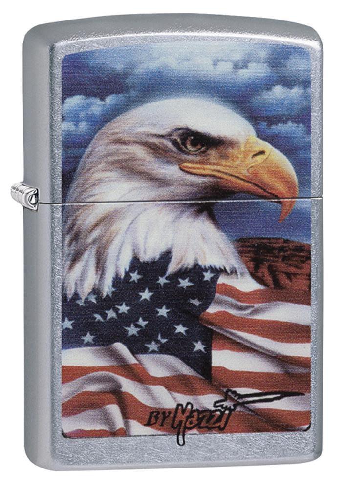 Front shot of Mazzi Eagle and Flag Street Chrome Lighter standing at a 3/4 angle.