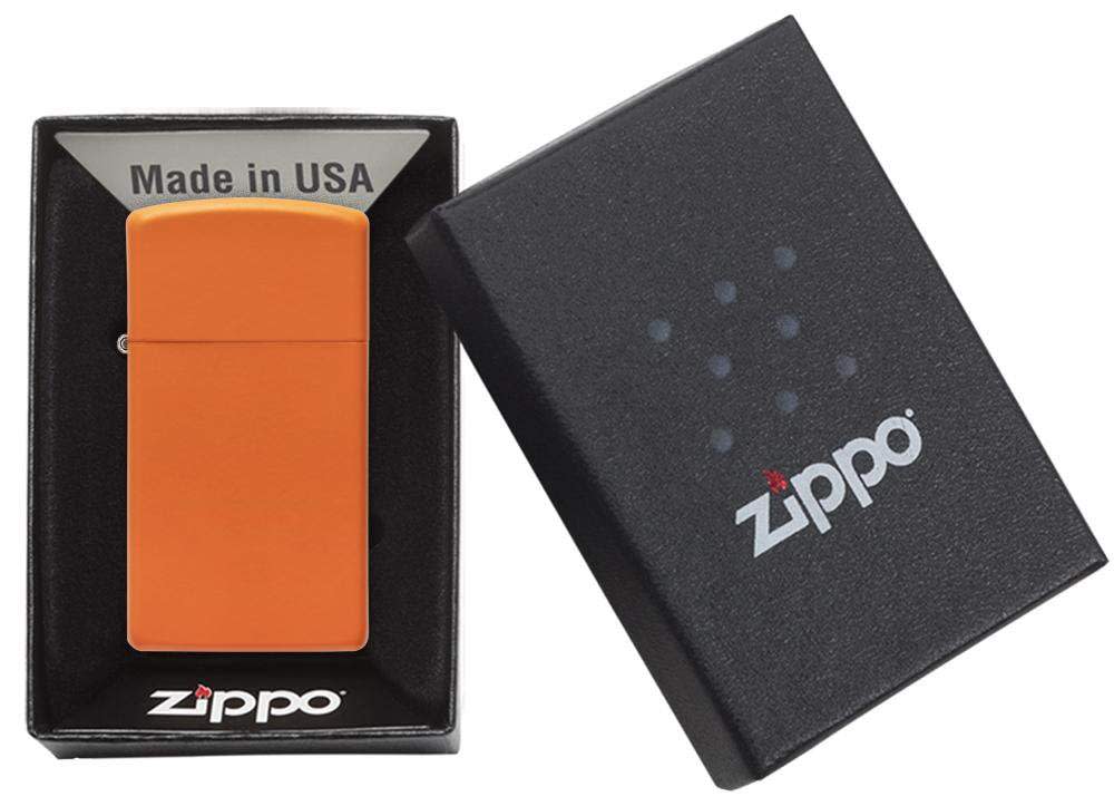 Slim® Orange Matte Windproof Lighter in packaging