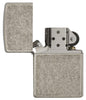 Armor®  Antique Silver Plate Windproof Lighter with its lid open and unlit