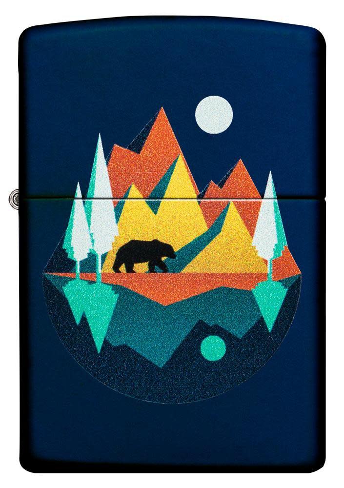 Front view of the Geometric Bear and Mountains Design Lighter