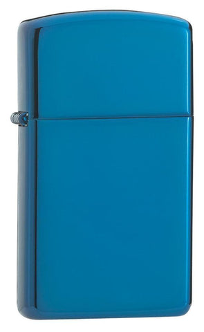 Front shot of High Polish Blue Finish with Slim Case standing at a 3/4 angle.