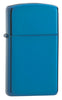Front shot of High Polish Blue Finish with Slim Case standing at a 3/4 angle.