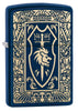 Front shot of Heraldic Crest Design Windproof Lighter standing at a 3/4 angle