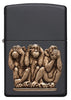 Front shot of Three Monkeys Black Matte Windproof Lighter.