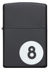 Front view of Billiards 8-Ball Black Matte Windproof Lighter.