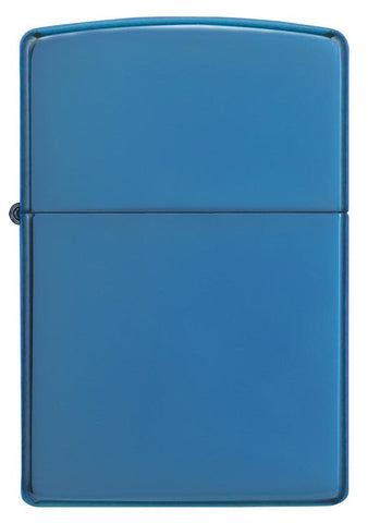 Front view of High Polish Blue Windproof Lighter.