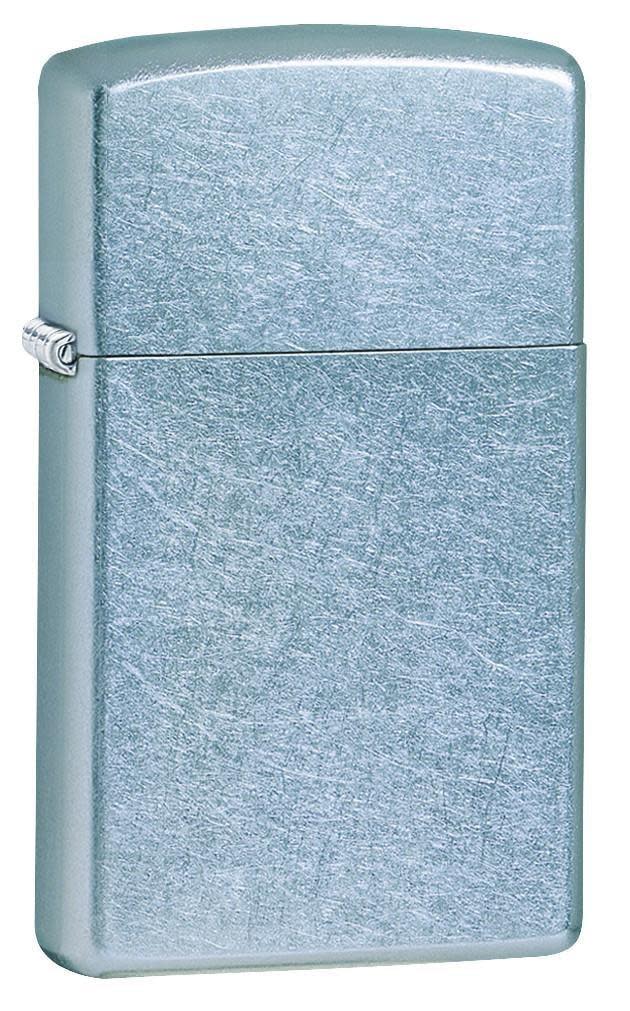 Front shot of SlimÂ® Street Chromeâ„¢ Windproof Lighter standing at a 3/4 angle.