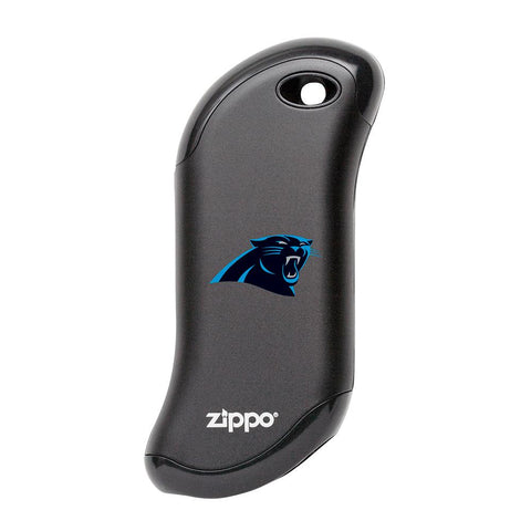 Front of black NFL Carolina Panthers: HeatBank 9s Rechargeable Hand Warmer