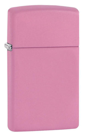 Front view of the Slim Case with Pink Matte Finish Lighter shot at a 3/4 angle.