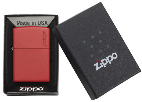 Classic Red Matte Zippo Logo Windproof Lighter in its packaging.