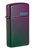 Front shot of Slim Iridescent Zippo Logo Windproof Lighter standing at a 3/4 angle
