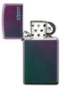 Slim Iridescent Zippo Logo Windproof Lighter with its lid open and unlit