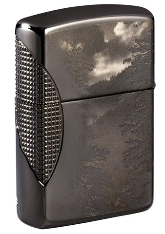 Back shot of Wolf Design Armor® Black Ice® Windproof Lighter standing at a 3/4 angle