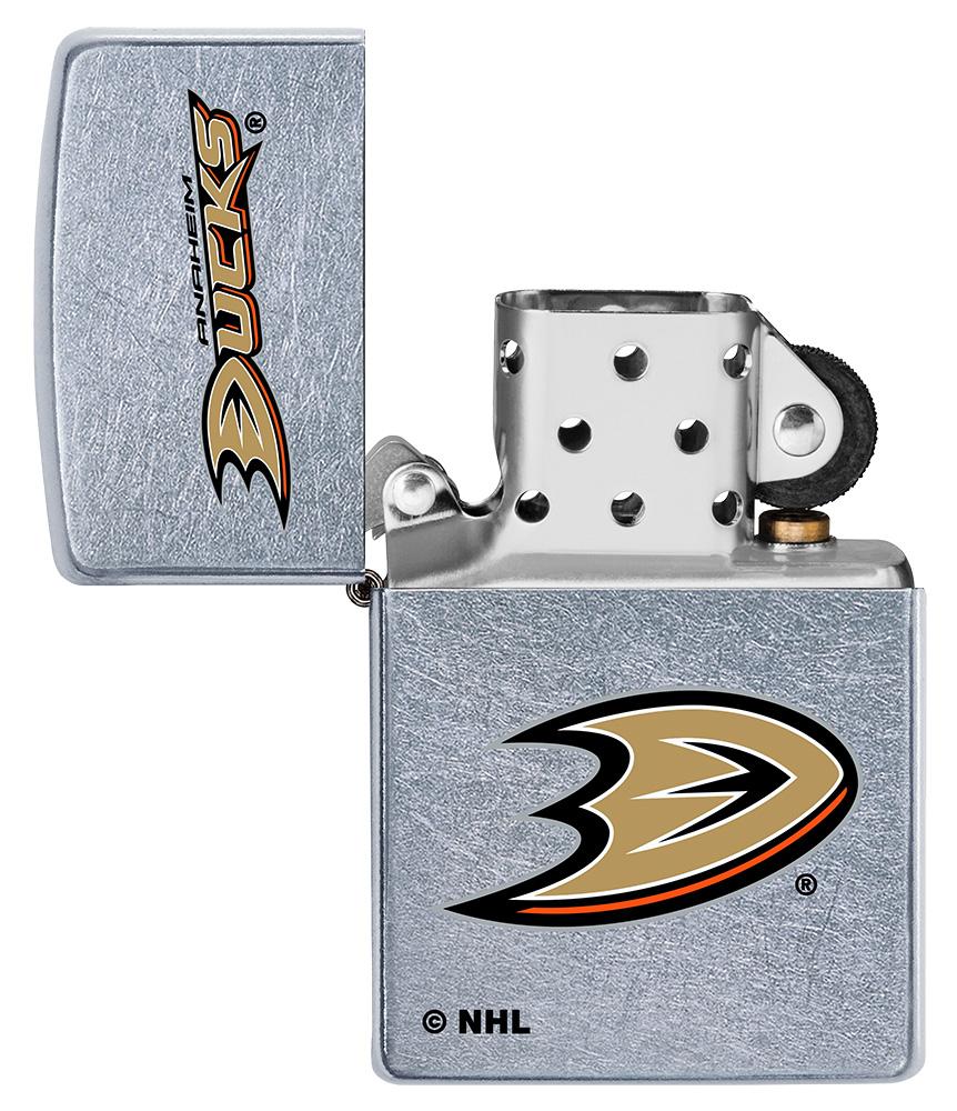 ©NHL Anaheim Ducks Street Chrome™ Windproof Lighter with its lid open and unlit
