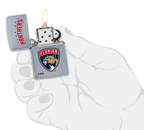 NHL Florida Panthers Street Chrome™ Windproof Lighter lit in hand