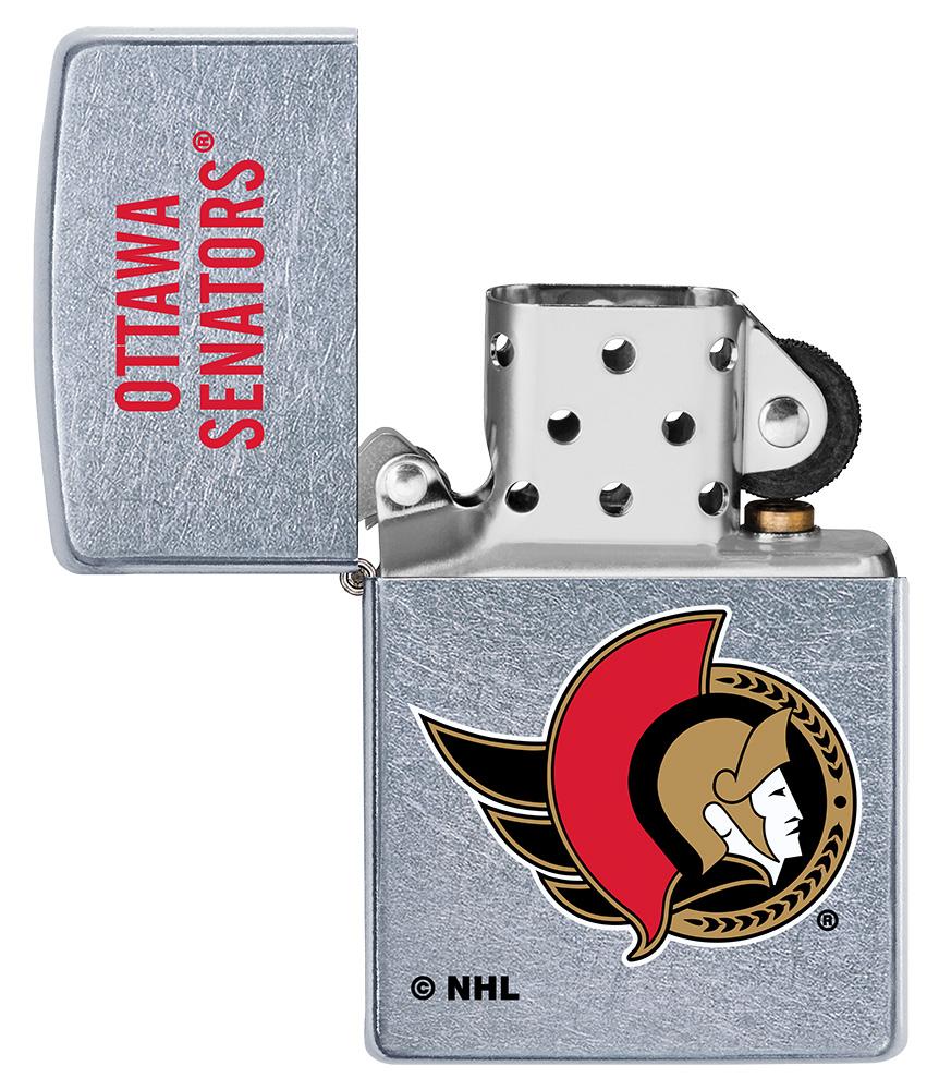 NHLr Ottawa Senatorsr Street Chrome™ Windproof Lighter with its lid open and unlit