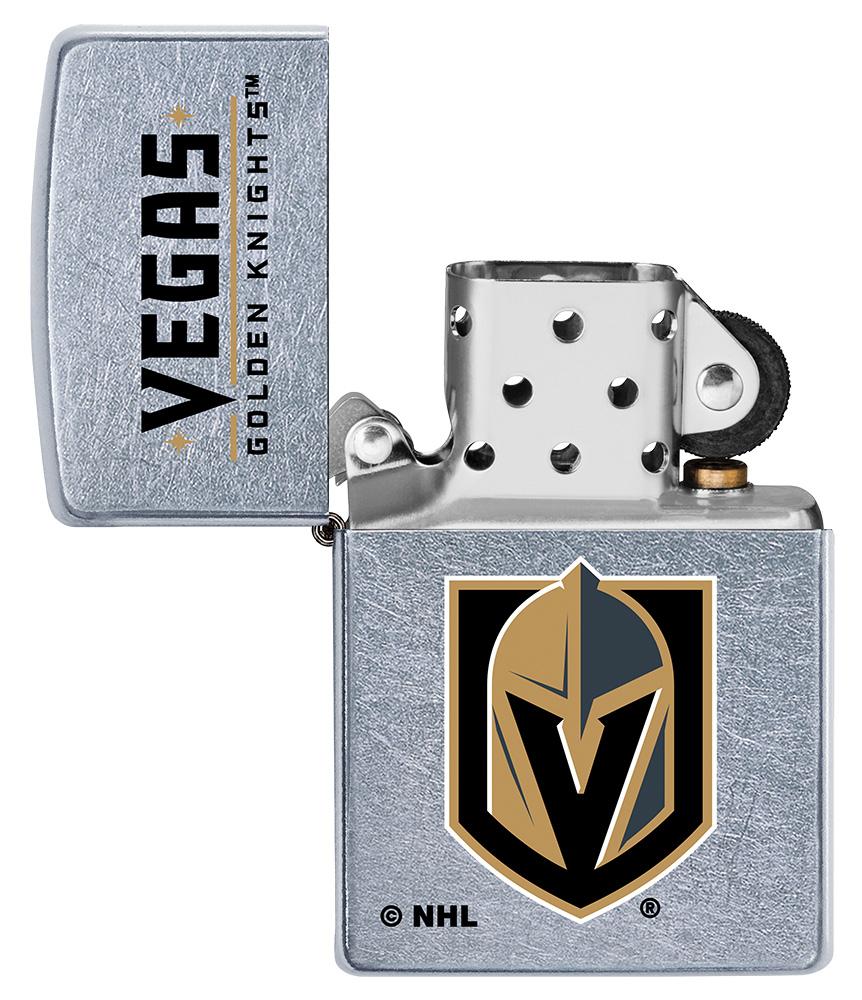 ©NHL Vegas Golden Knights Street Chrome™ Windproof Lighter with its lid open and unlit