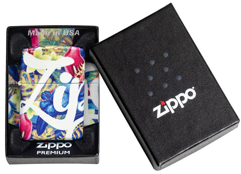 Zippo Floral Design 540 Color Windproof Lighter in its packaging