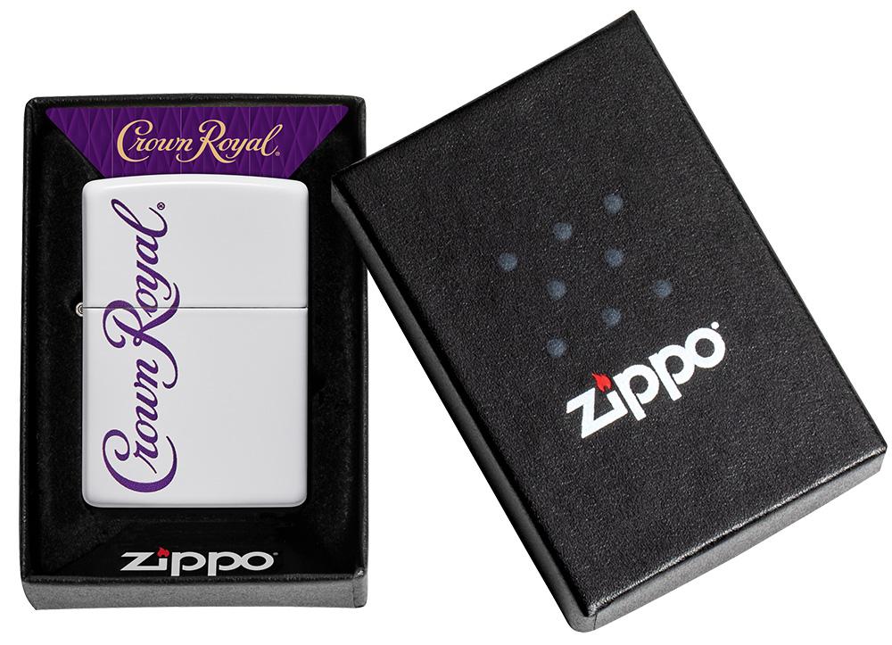 Crown Royal® White Matte Windproof Lighter in its packaging
