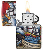Nautical Tattoo Design 540 Color Windproof Lighter with its lid open and lit