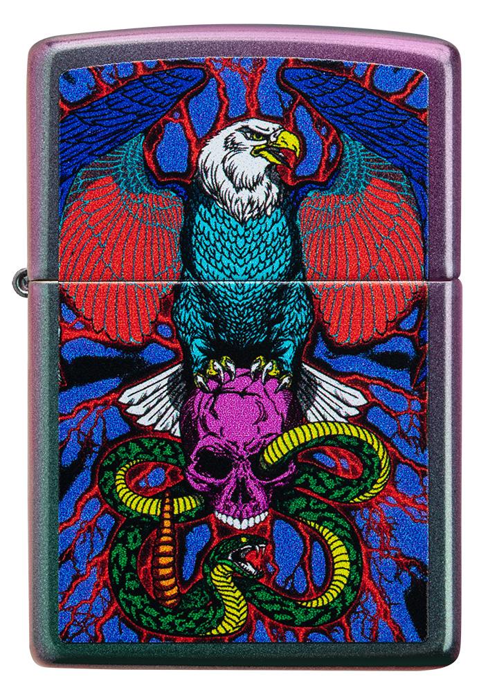 Front of Eagle, Snake, Skull Design Iridescent Windproof Lighter