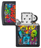 Zippo Street Art Design Black Matte Windproof Lighter with its lid open and unlit