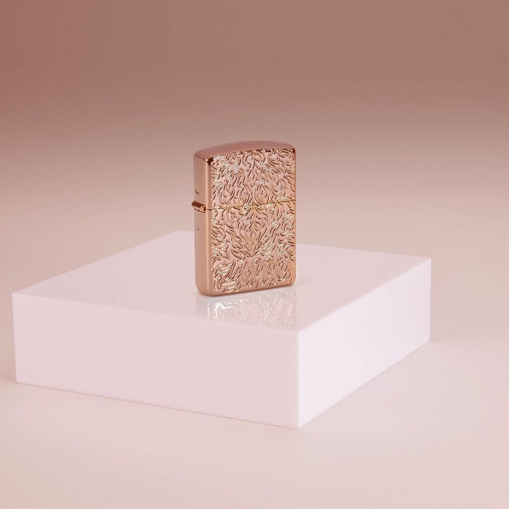 Zippo Armor Rose Gold Geometric Diamond Pattern Design Pocket Lighter 