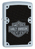Front shot of Harley-Davidson® Satin Chrome Windproof Lighter standing at a 3/4 angle