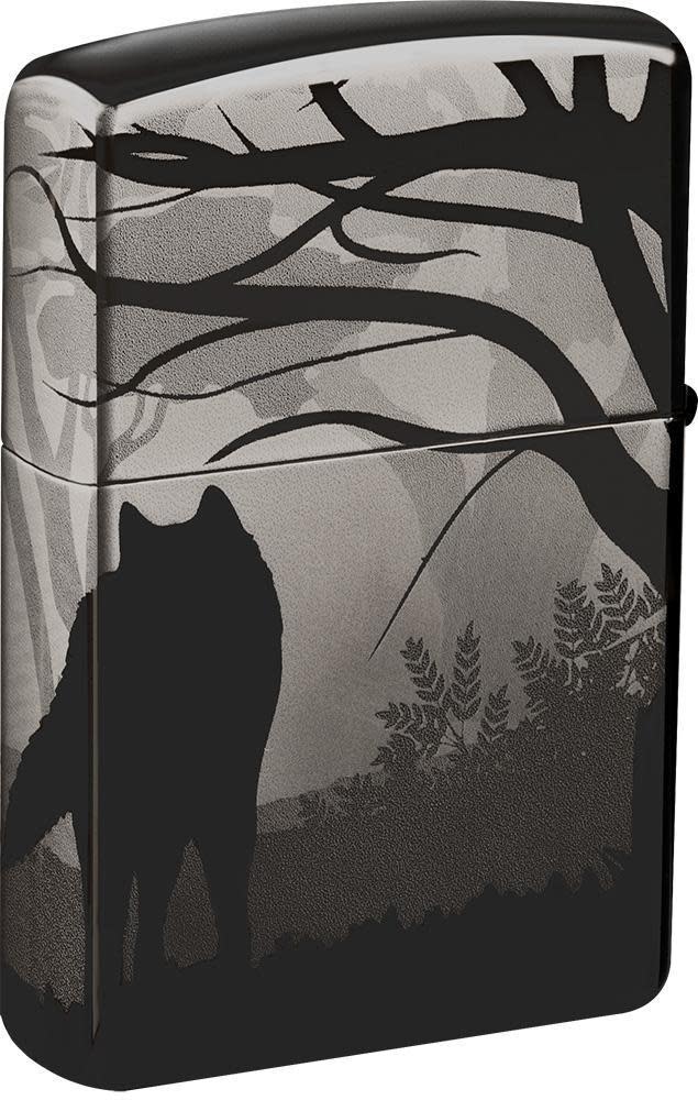 Wolves Design Photo Image 360Â° Black Ice Windproof Lighter facing backwards at a 3/4 angle