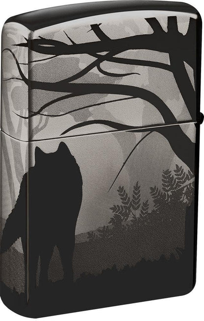 Wolves Design Photo Image 360Â° Black Ice Windproof Lighter facing backwards at a 3/4 angle