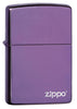 Front shot of Classic High Polish Purple Zippo Logo standing at a 3/4 angle