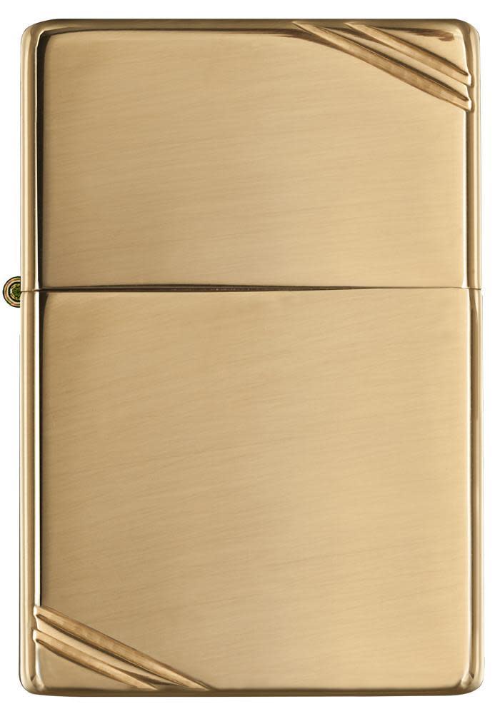Front view of High Polish Brass Vintage with Slashes Windproof Lighter