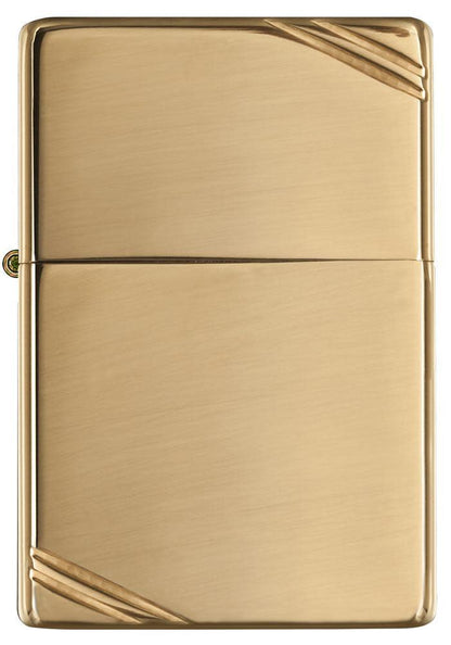 Front view of High Polish Brass Vintage with Slashes Windproof Lighter