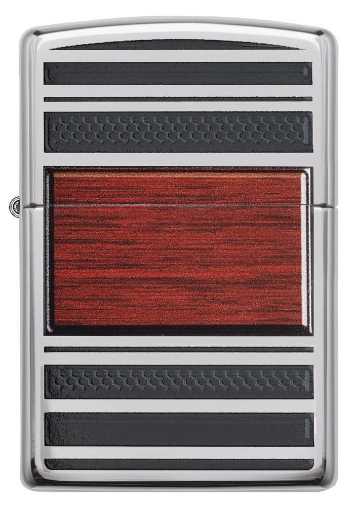 Front shot of Pipe Wood Design High Polish Chrome Windproof Lighter.