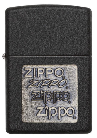 Front view of the Black Crackle® Gold Zippo Logo Emblem Lighter 