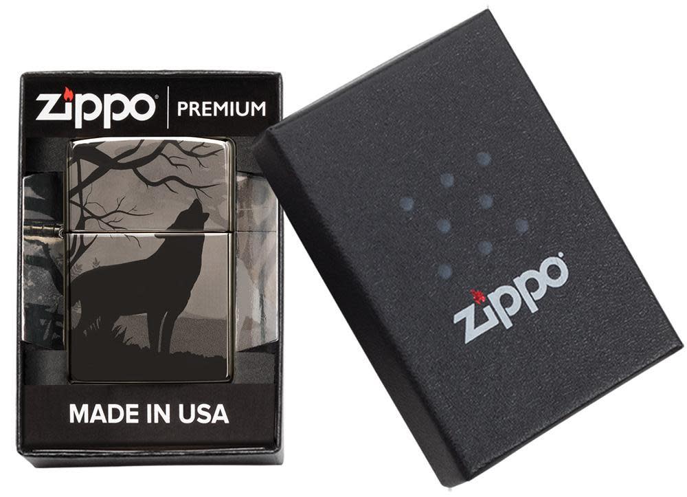 Wolves Design Photo Image 360Â° Black Ice Windproof Lighter in premium packaging