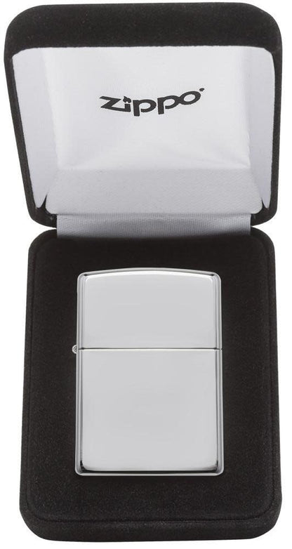 ArmorÂ® High Polish Sterling Silver Windproof Lighter in its Velour Case