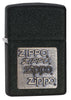 Front view of the Black Crackle® Gold Zippo Logo Emblem Lighter shot at a 3/4 angle 