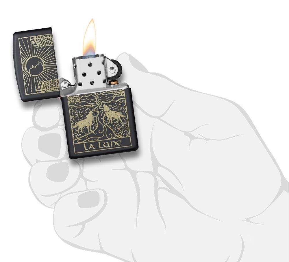 Wolf Tarot Card Design Windproof Lighter in hand