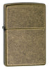 Front shot of  Antique Brass Windproof Lighter standing at a 3/4 angle