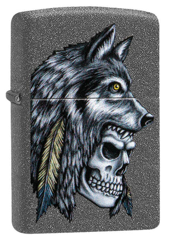 Front shot of Wolf Skull Feather Design standing at a 3/4 angle