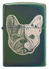 Front view of French Bulldog Design High Polish Green Windproof Lighter