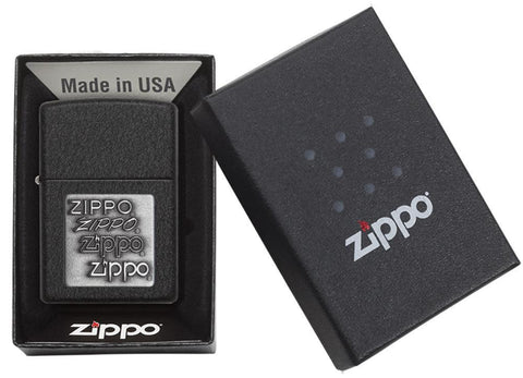 Black Crackle® Silver Zippo Logo Emblem Windproof Lighter in its packaging