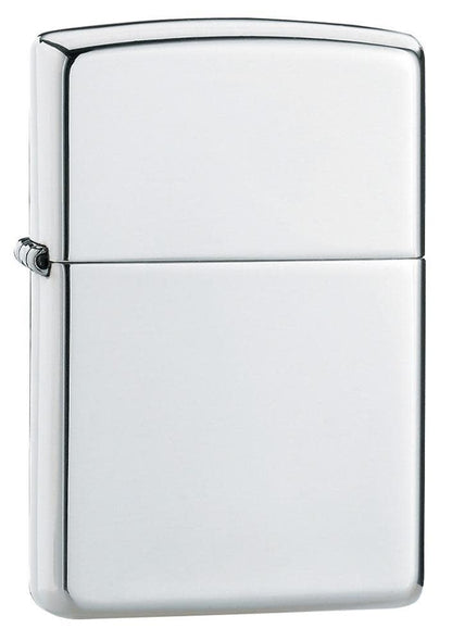 ArmorÂ® High Polish Sterling Silver Windproof Lighter standing at a 3/4 angle