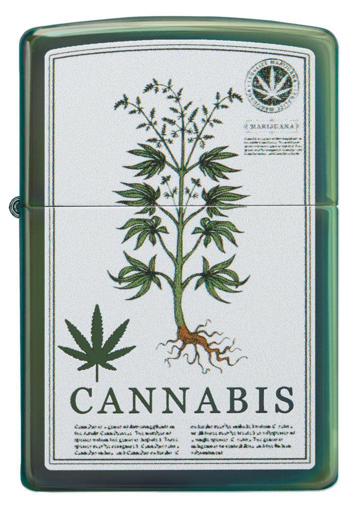 High Polish Green Cannabis Design Windproof Lighter Front View