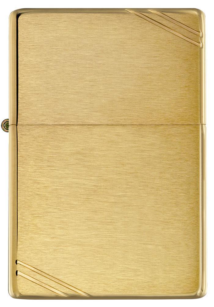 Front view of Brushed Brass Vintage with Slashes Windproof Lighter