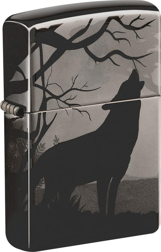 Wolves Design Photo Image 360Â° Black Ice Windproof Lighter facing forward at a 3/4 angle